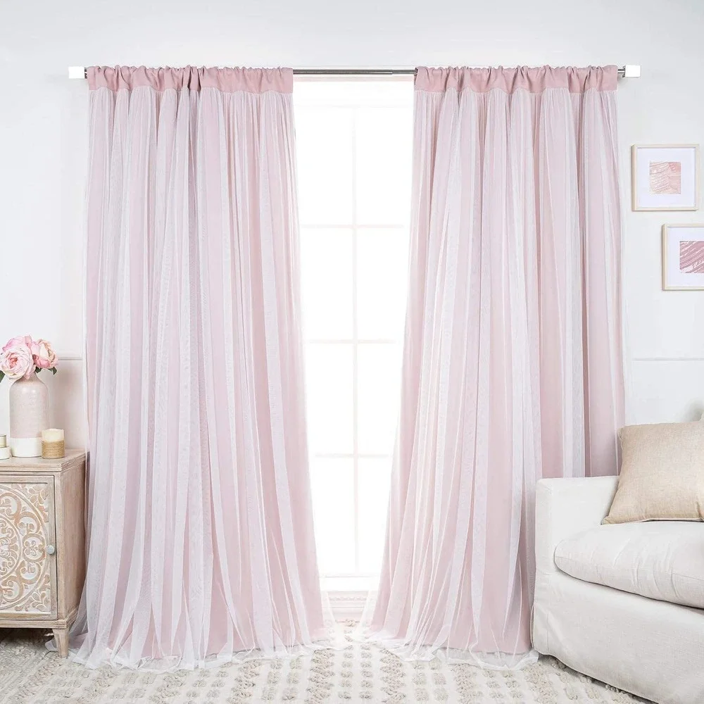 Best Home Fashion Curtain Set 52x96 Dusty Pink Excellent Lace Overlay Rod Pocket